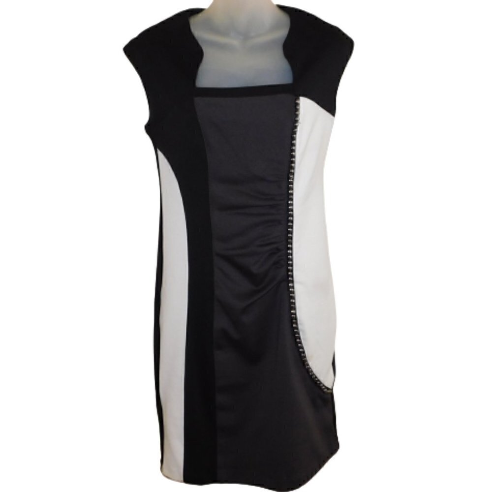 VENUS Sexy Studded Ruched Colorblock Stretch BodyCon Dress S